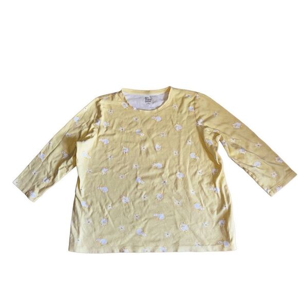 Kim Rogers Women's Floral Bunny 3/4 Sleeve Crew Neck Printed Top Size Large - Picture 4 of 6